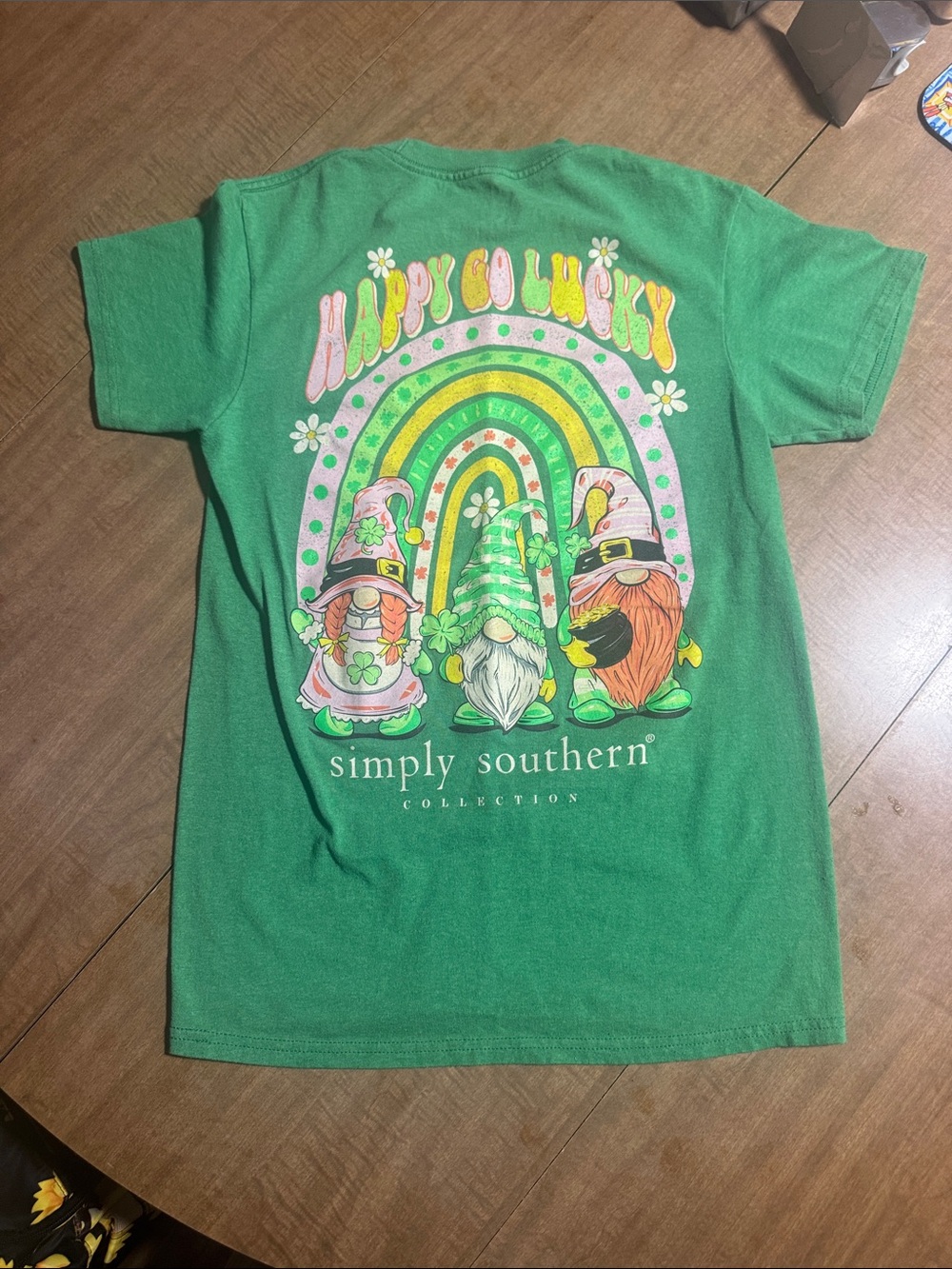 Simply Southern Green 'Happy Go Lucky' Gnome Rainbow Tee